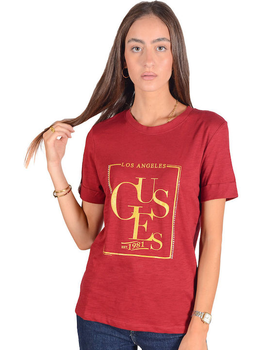 Guess Γυναικείο T-shirt Μπορντό