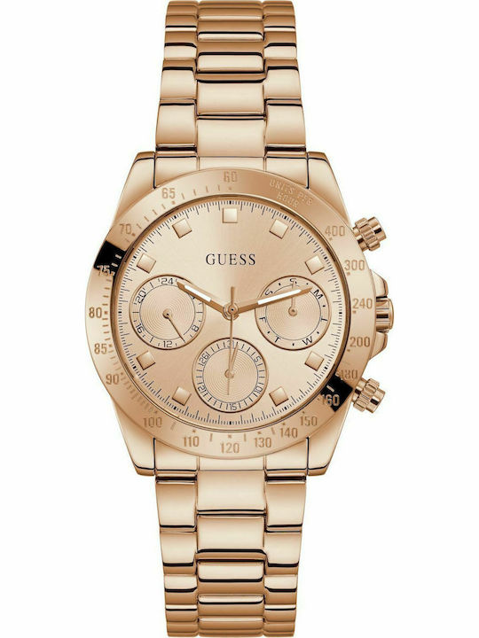 Guess Eclipse Women's Watch Chronograph with Pink Gold Metal Bracelet