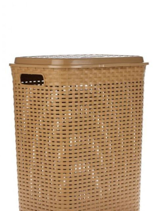 Violet House Rattan Καλάθι Απλύτων Πλαστικό με Καπάκι 40x33x49cm Μπεζ