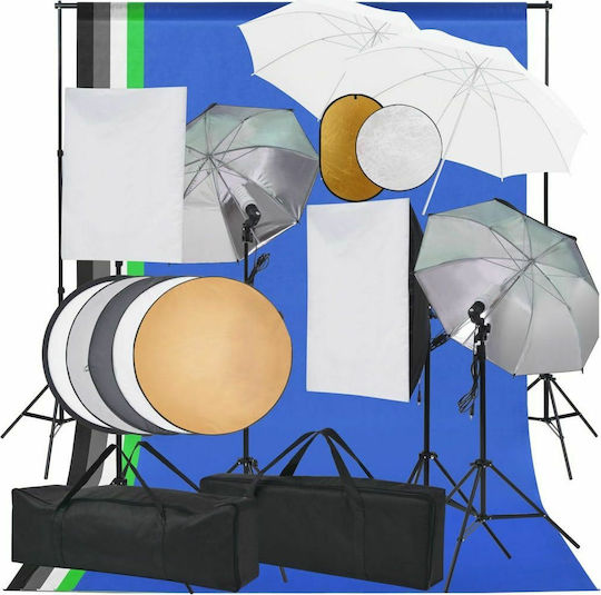 vidaXL Studio-Kit mit Softbox, Schirmen, Hintergrund & Reflektor Beleuchtungssatz Tageslicht 5500K 96W