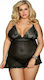 Subblime Plus Size Σετ Sexy Babydoll με Δαντέλα & Διαφάνεια Black