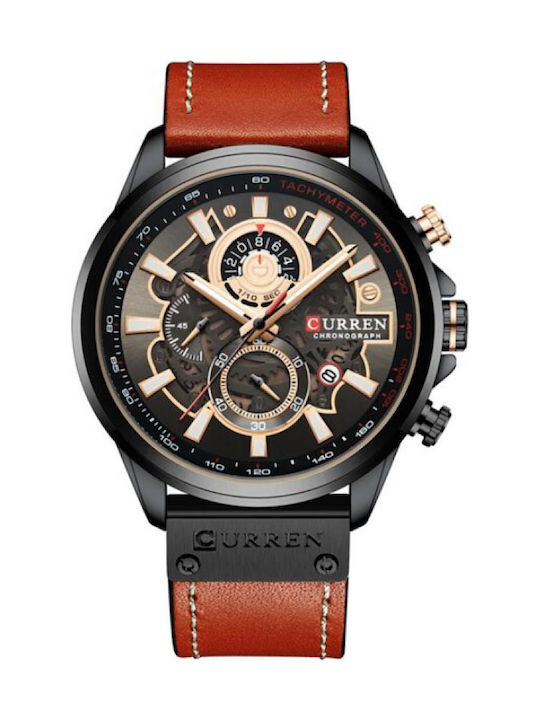 Curren Men's Watch 47mm Chronograph Battery with Orange Leather Strap
