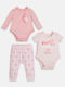 Guess Baby Bodysuit Set Long-Sleeved with Pants Pink 3pcs