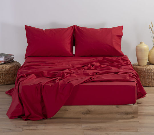 Nef-Nef Homeware Sheet Semi Double with Elastic 120x200+30cm. Basic 1173 Red