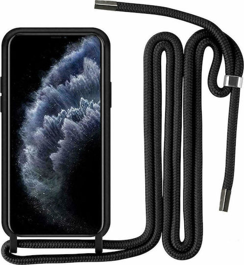 Liquid Back Cover Σιλικόνης με Λουράκι Μαύρο (Redmi Note 8 Pro)