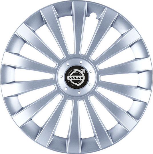 Jestic Car Hubcap Set Meridian with Volvo Emblem 15" 4pcs Silver
