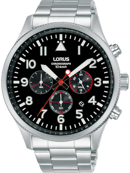 Lorus Men's Watch 45mm Chronograph Battery with Silver Metal Bracelet