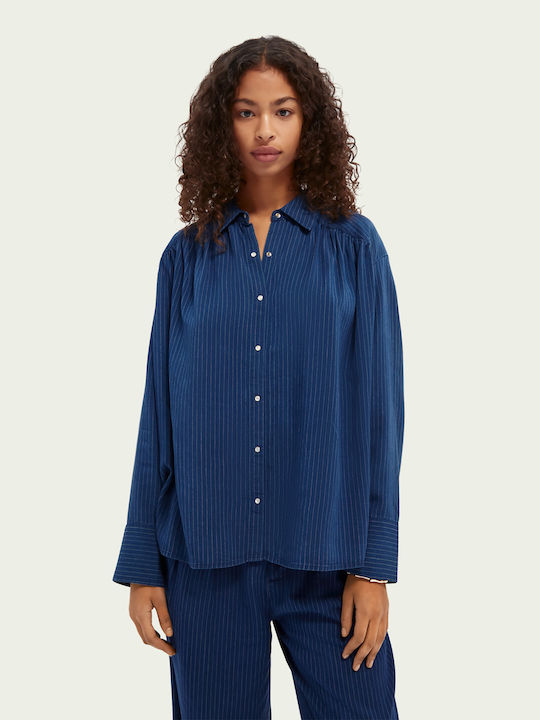 Langärmelig Damen Hemd Marineblau Monochrom