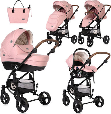 Lorelli Crysta 3 in 1 Adjustable 3 in 1 Baby Stroller Suitable for Newborn Pink Blossom 9.7kg