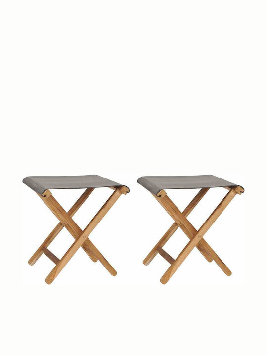 Wooden Outdoor Stool Teak Dark Grey 2 Pieces 38x38x46cm
