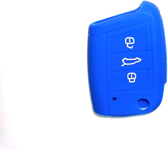 Silicone Car Key Cover Case with 3 Buttons for Seat / Skoda / VW Blue