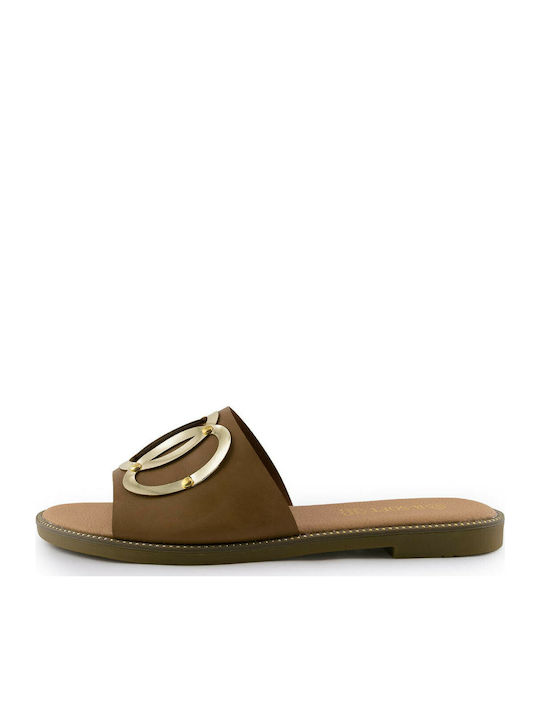 B-Soft Leather Women's Flat Sandals In Tabac Brown Colour