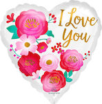 Balloon Foil Valentine's Day Heart Pink You Flowers 46cm