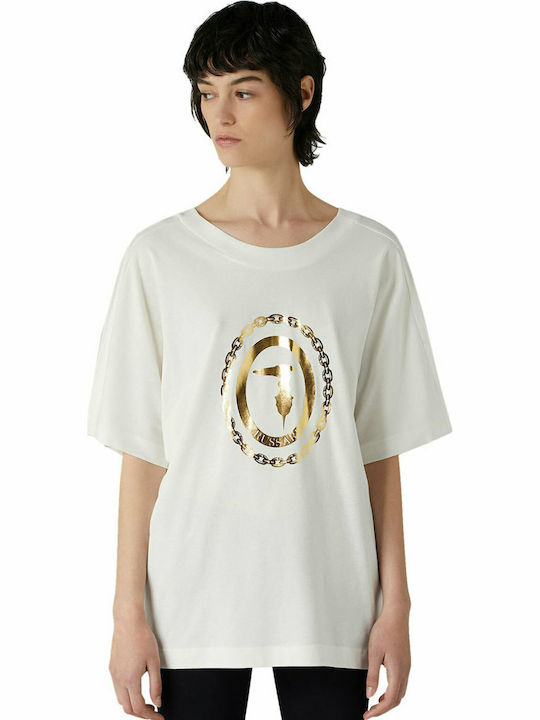 Trussardi Oversized Γυναικείο T-shirt Λευκό με Στάμπα