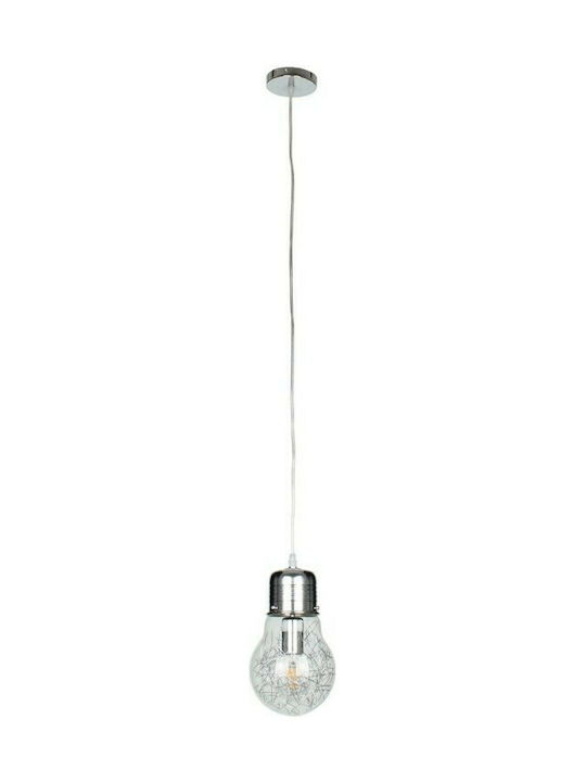 GloboStar Lamp Μοντέρνο Κρεμαστό Φωτιστικό Μονόφωτο με Ντουί E27 σε Ασημί Χρώμα