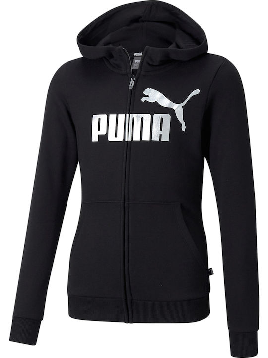 Puma Αθλητική Παιδική Ζακέτα Φούτερ με Κουκούλα για Κορίτσι Μαύρη Essentials