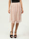 Lynne Pleated High Waist Midi Skirt with Tulle in Pink color