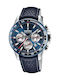 Festina Ανδρικό Ρολόι 45mm Χρονογράφος Μπαταρίας με Μπλε Δερμάτινο Λουράκι
