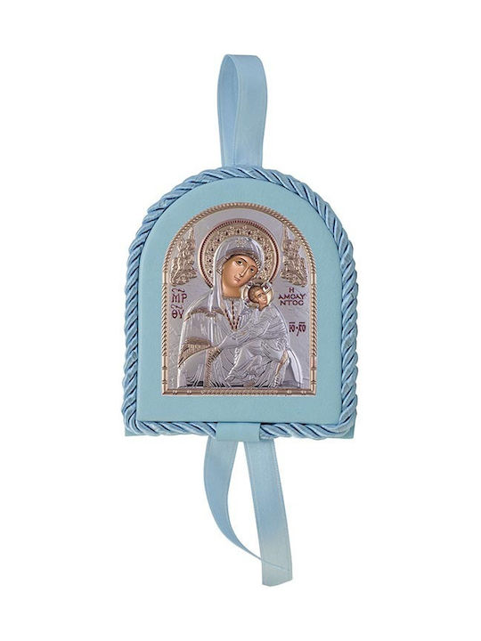 Slevori Αμόλυντος Heilige Ikone Kinder Amulett mit der Jungfrau Maria Blue aus Silber 00202OVXLHG-BL-AA-1