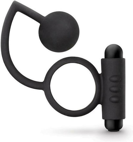 Blush Anal Adventures Platinum Anal Ball with Vibrating Cockring Vibrating Ring Cock with Anal Plug Black BL-01705