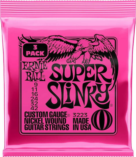 Ernie Ball Super Slinky 3 Pack Set Nickel Wound Electric Guitar Strings 9 - 42