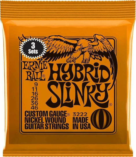 Ernie Ball Hybrid Slinky 3 Pack Single Electric Guitar Strings Nickel Wound 6 Pieces