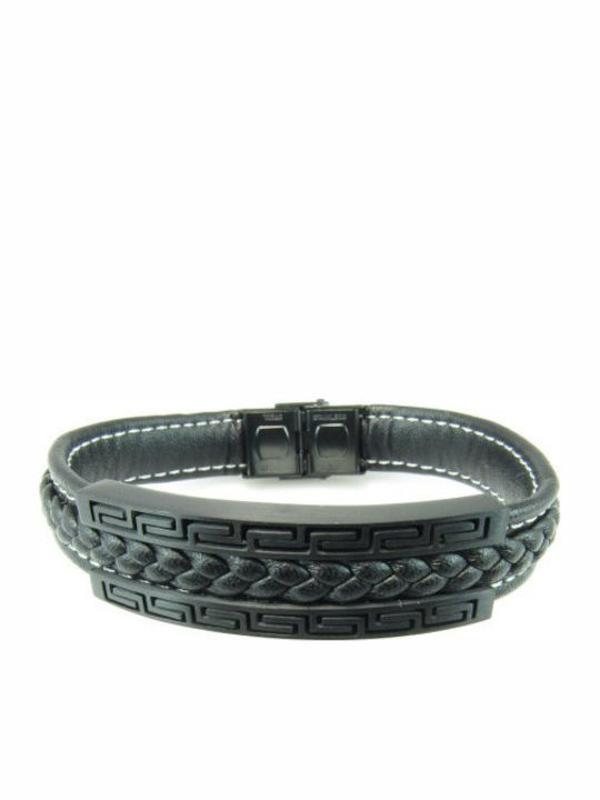 Stainless Steel Bracelet with black leather