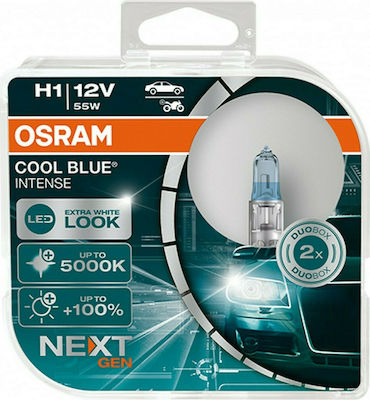 Osram Lampen Auto & Motorrad Cool Blue Intense +100% H1 Halogen 5000K Kaltes Weiß 12V 55W 2Stück
