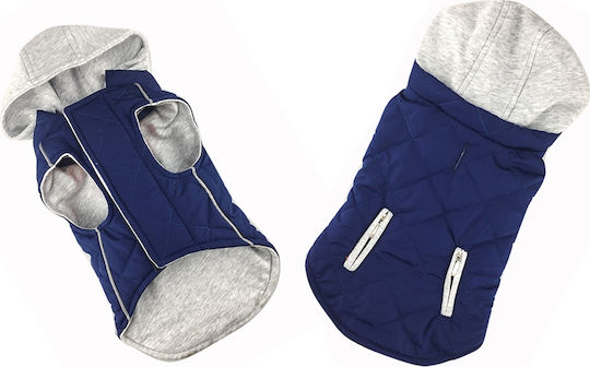 Pet Interest Sportive Blue Waterproof Dog Coat with Hood with 23cm Back Length 5208-S
