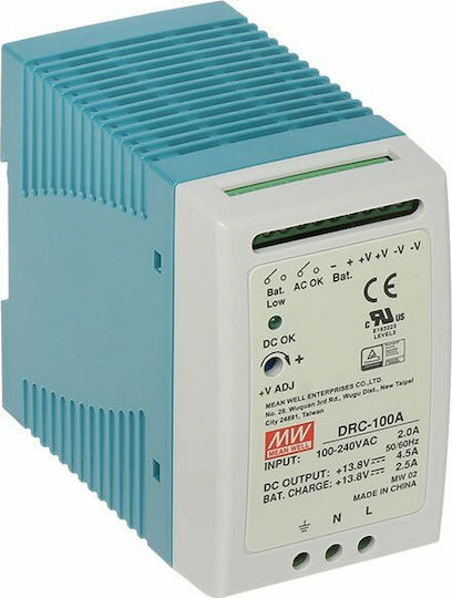 Mean Well Τροφοδοτικό Ράγας UPS DRC-100A με Έξοδο 13.8V και Ισχύ 96.6W 7A