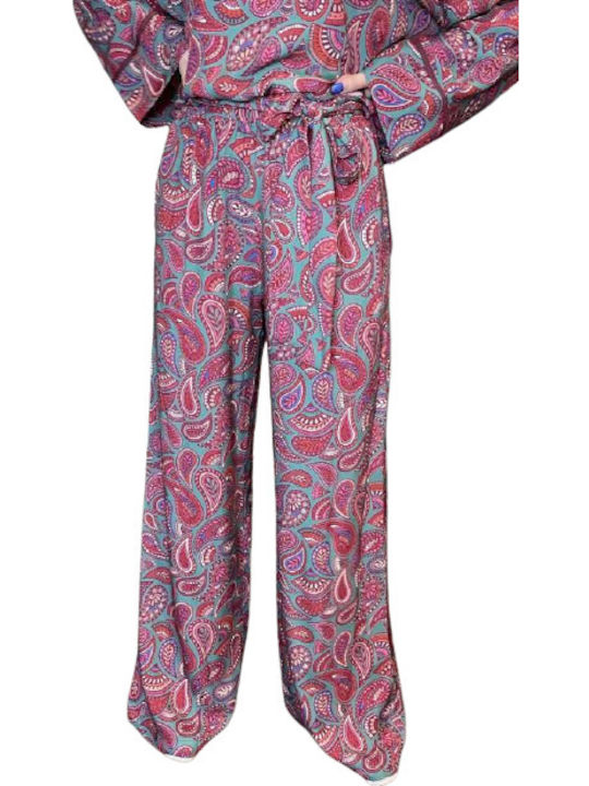 Moutaki Femei Talie înaltă Țesătură Pantaloni largi cu Elastic Roz