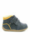 Kickers Bikro Mountain Kids Leather Anatomic Boots with Hoop & Loop Closure Navy Blue