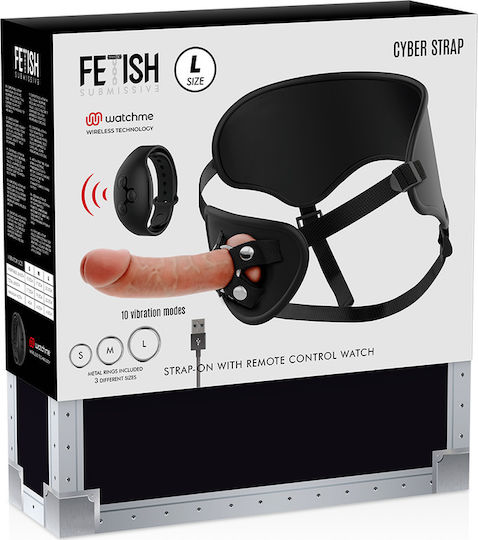 Fetish Submissive Cyber Strap Harness With Dildo Remote Control Watchme Technology L Gurtzeug mit Dildo in Hautfarbe