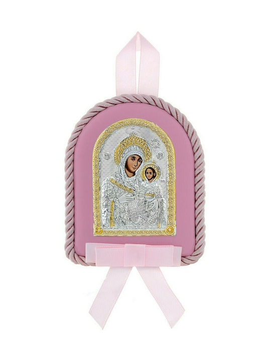 Prince Silvero Heilige Ikone Kinder Amulett mit der Jungfrau Maria Pink aus Silber MA-D1109E-R