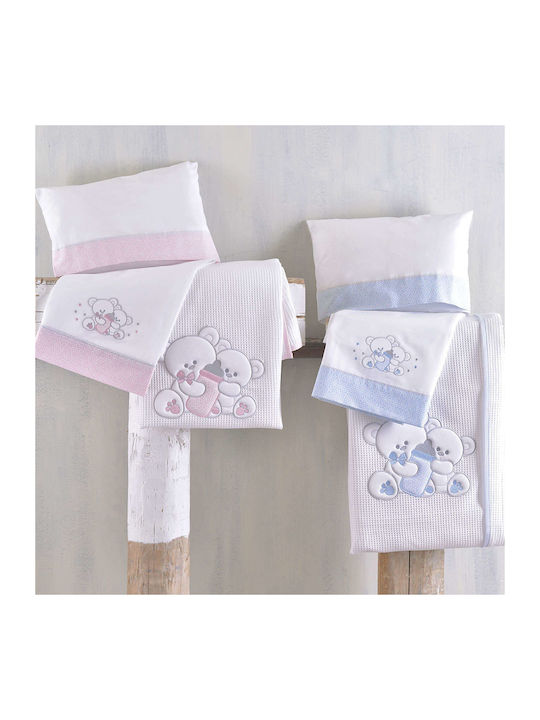 Rythmos Κουβέρτα Κούνιας Cuddles Πικέ Ροζ 120x150εκ.