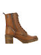 Leather Women's Ankle Boots with Medium Heel Tabac Brown