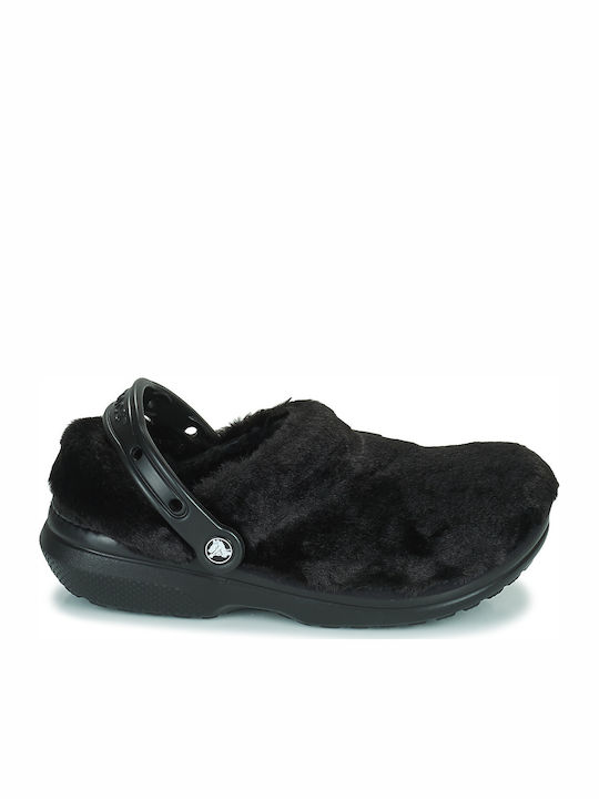 Crocs Χειμερινές Γυναικείες Παντόφλες με γούνα σε Μαύρο Χρώμα