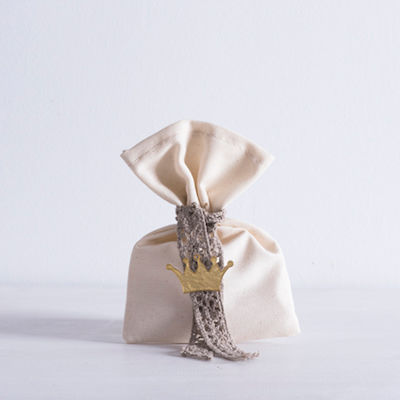 Christening Favor in Pouch Ecru made of Fabric