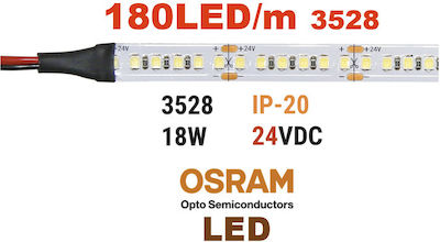 Adeleq Bandă LED Alimentare 24V cu Lumină Alb Cald Lungime 5m și 180 LED-uri pe Metru SMD3528