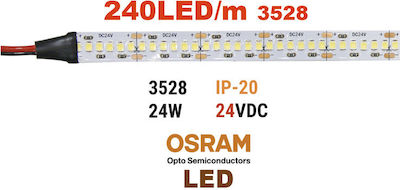Adeleq Bandă LED Alimentare 24V cu Lumină Alb Cald Lungime 5m și 240 LED-uri pe Metru SMD3528