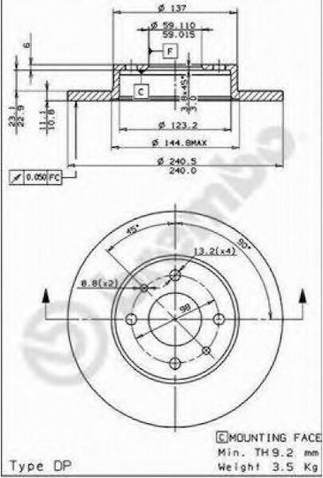 Brembo Brake Discs Rear for Fiat Tipo / 500 / Panda / Tempra / Punto / Barchetta / Bravo / Marea Lancia Dedra / Delta / Musa