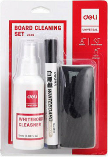 Deli Sponge for Whiteboard + Spray + 2 Black Markers 7839