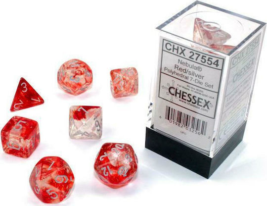 Chessex Dungeons & Dragons Luminary Red / Silver Polyhedral Dice 7-Die Set
