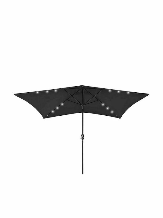 Garden & Terrace Floor Metal Square Parasol with LED Lighting Μαύρο L3xW2xH2.47m