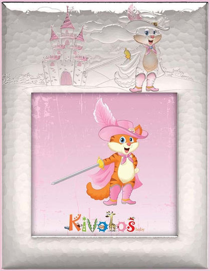 Slevori Der gestiefelte Kater Kinder-Bilderrahmen Silber Rosa 10x10 cm