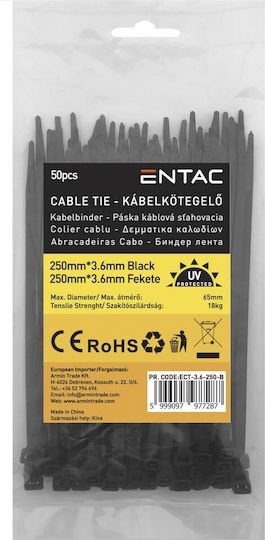 Entac Δεματικά Καλωδίων Πλαστικά 250mmx3.6mm σε Μαύρο χρώμα (50τμχ) (ECT-3.6-250-B)