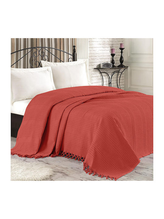 Lino Home Safari Blanket Pique Queen with Fringes 220x240cm. Red