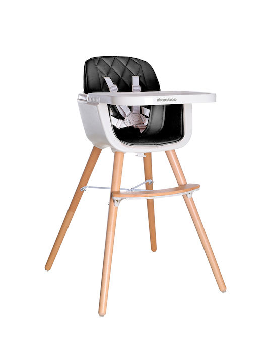 Kikka Boo Woody Καρεκλάκι Φαγητού με Ξύλινο Σκελετό & Κάθισμα από Δερματίνη Black
