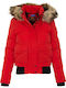 Everest Kurz Damen Puffer Jacke mit pelziger Kapuze für Winter Rot