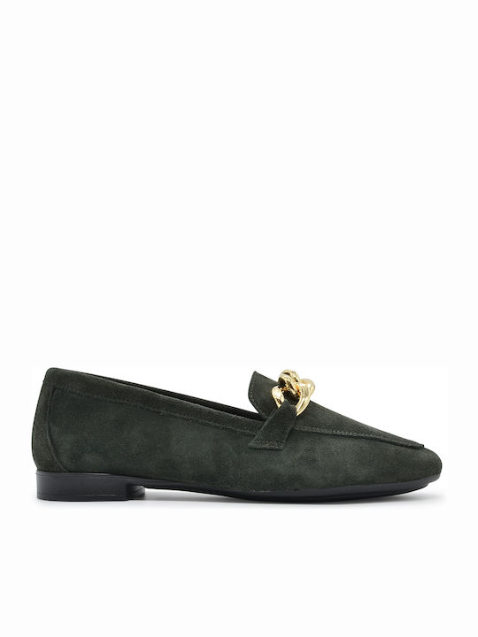 Leather Women's Loafers in Green Color